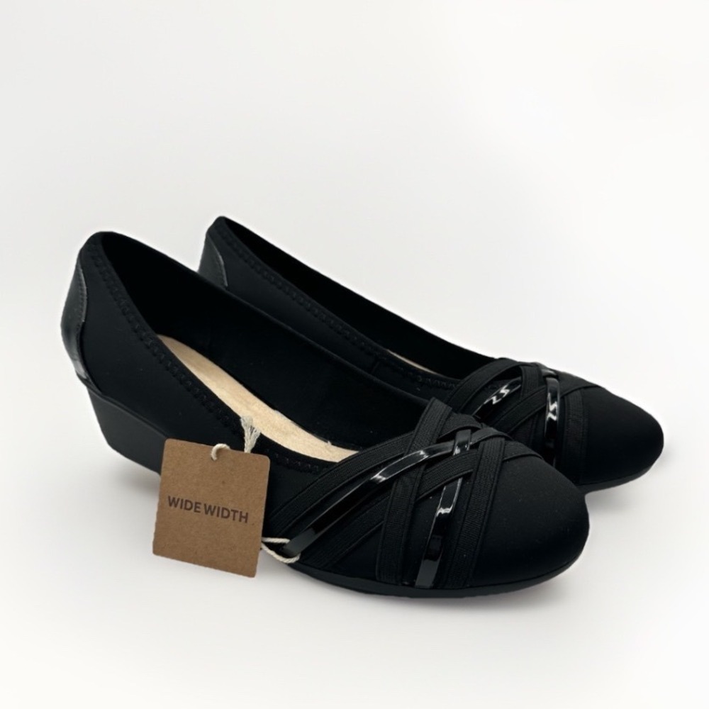 Cliffs by White Mountain Bowie Wedge Women 11W Black Crisscross Strap Shoes New